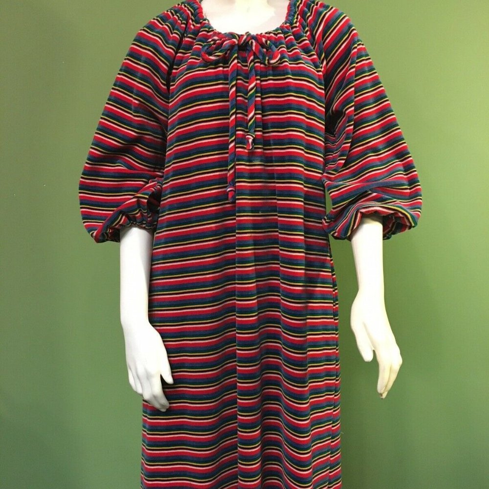 Saybury Vtg 70s Multi-color Velour Maxi Dress k168